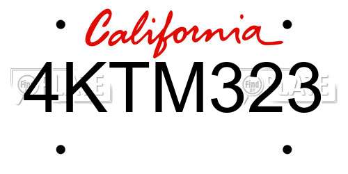 4KTM323 California License Plate