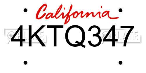 4KTQ347 California License Plate