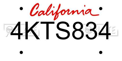 4KTS834 California License Plate