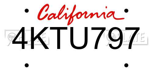 4KTU797 California License Plate
