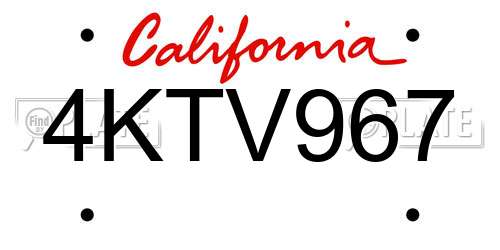 4KTV967 California License Plate