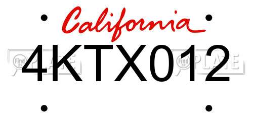 4KTX012 California License Plate