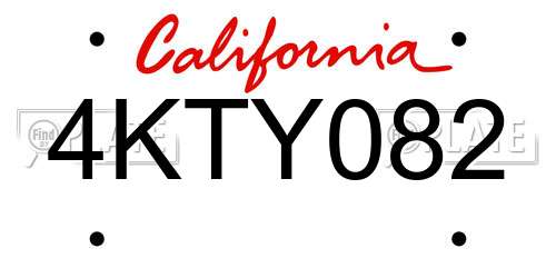 4KTY082 California License Plate
