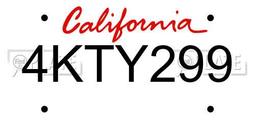 4KTY299 California License Plate