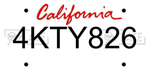4KTY826 California License Plate