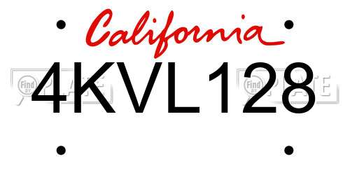 4KVL128 California License Plate