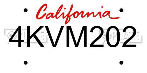 4KVM202 California License Plate