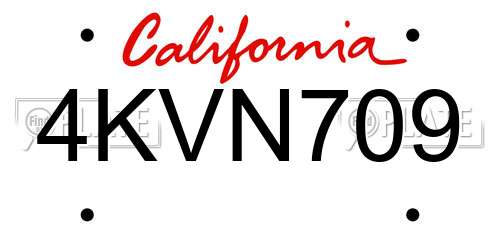 4KVN709 California License Plate