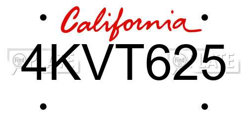 4KVT625 California License Plate