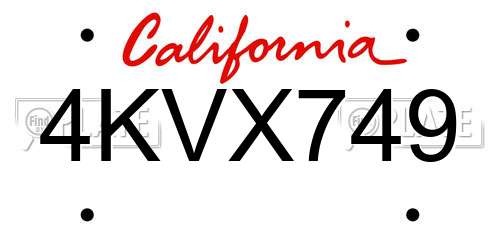 4KVX749 California License Plate