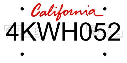 4KWH052 California License Plate