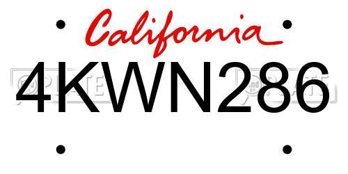 4KWN286 California License Plate