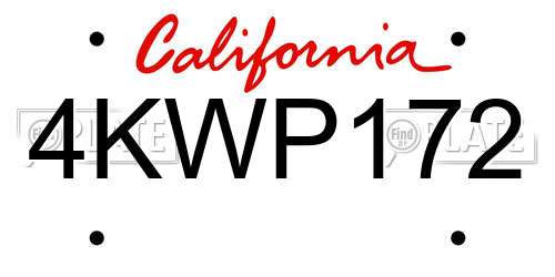 4KWP172 California License Plate
