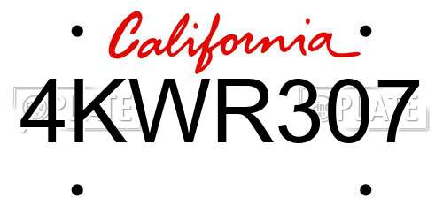 4KWR307 California License Plate