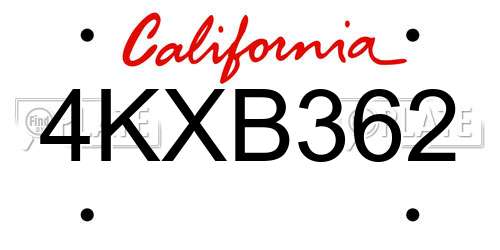 4KXB362 California License Plate