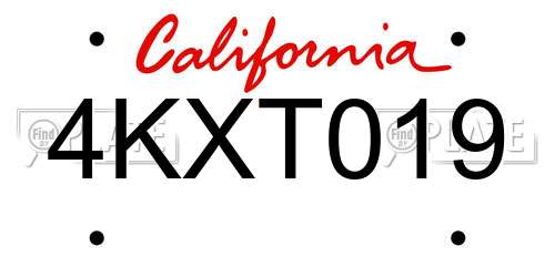 4KXT019 California License Plate