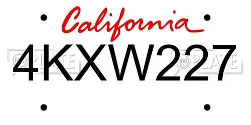 4KXW227 California License Plate