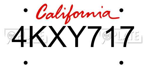 4KXY717 California License Plate