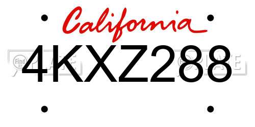 4KXZ288 California License Plate