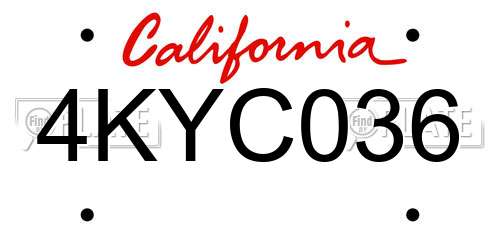 4KYC036 California License Plate