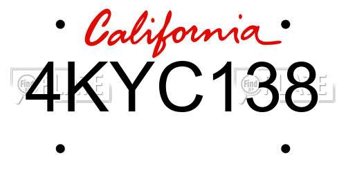 4KYC138 California License Plate