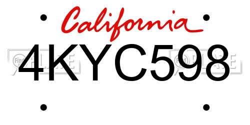 4KYC598 California License Plate