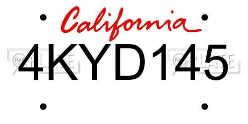 4KYD145 California License Plate