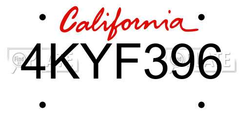 4KYF396 California License Plate