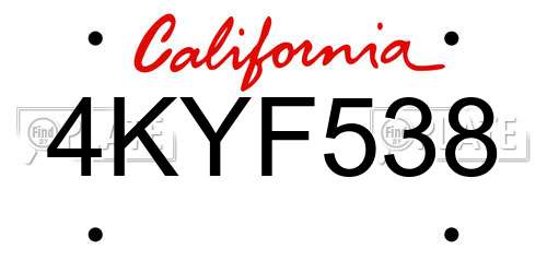 4KYF538 California License Plate