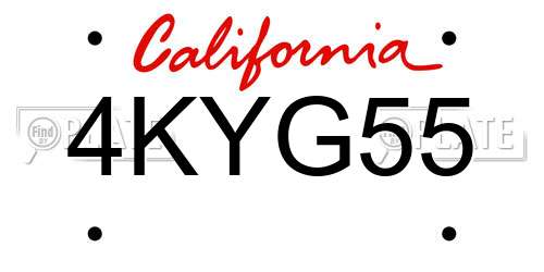 4KYG55 California License Plate