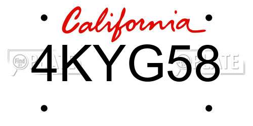 4KYG58 California License Plate