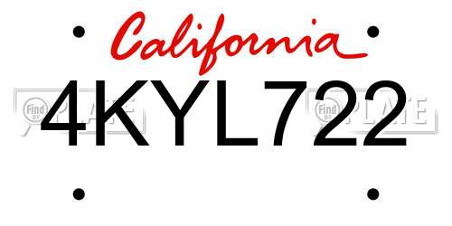 4KYL722 California License Plate