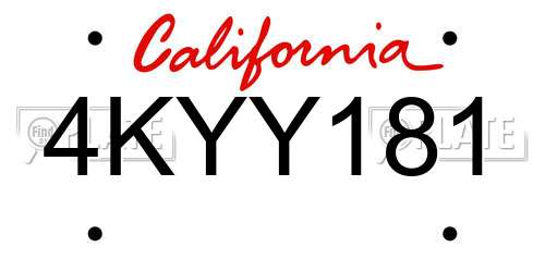 4KYY181 California License Plate