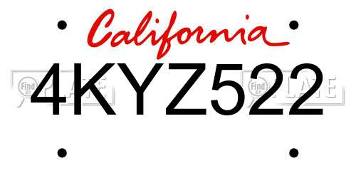 4KYZ522 California License Plate