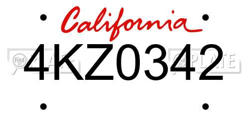 4KZ0342 California License Plate