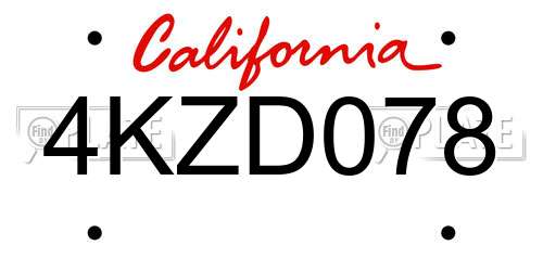 4KZD078 California License Plate