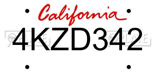 4KZD342 California License Plate