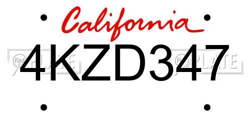 4KZD347 California License Plate