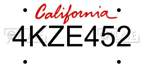 4KZE452 California License Plate