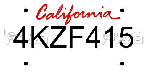 4KZF415 California License Plate
