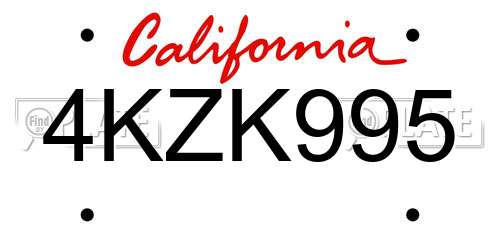 4KZK995 California License Plate