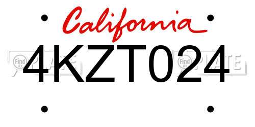 4KZT024 California License Plate