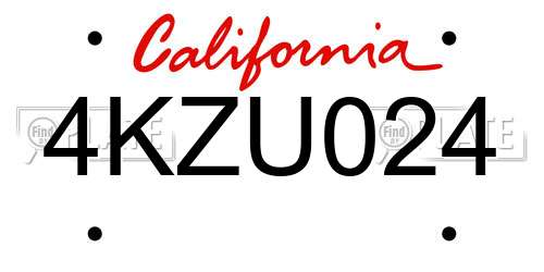 4KZU024 California License Plate