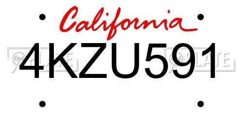 4KZU591 California License Plate
