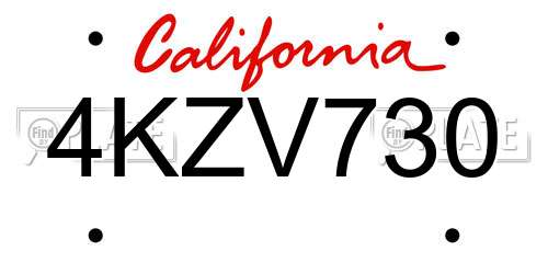 4KZV730 California License Plate