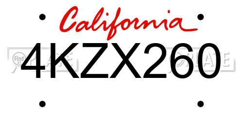 4KZX260 California License Plate