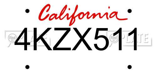 4KZX511 California License Plate