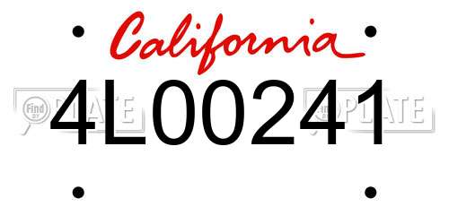 4L00241 California License Plate