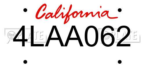 4LAA062 California License Plate