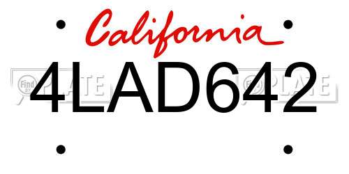 4LAD642 California License Plate